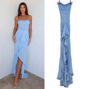 White Fox Still Got It Blue Mesh Maxi Dress
